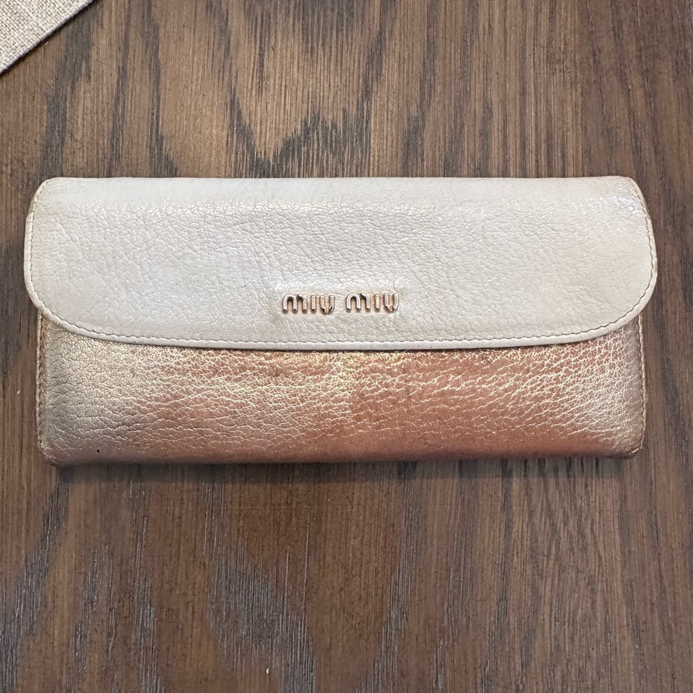 Miu Miu White and iridescent Gold Women's Wallet